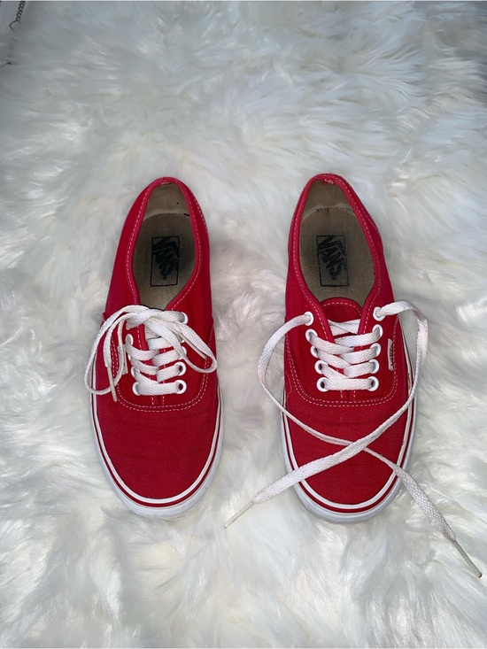 Vans Shoes - Vans Red Canvas Low-Top Sneakers with White Laces - Size Women 8